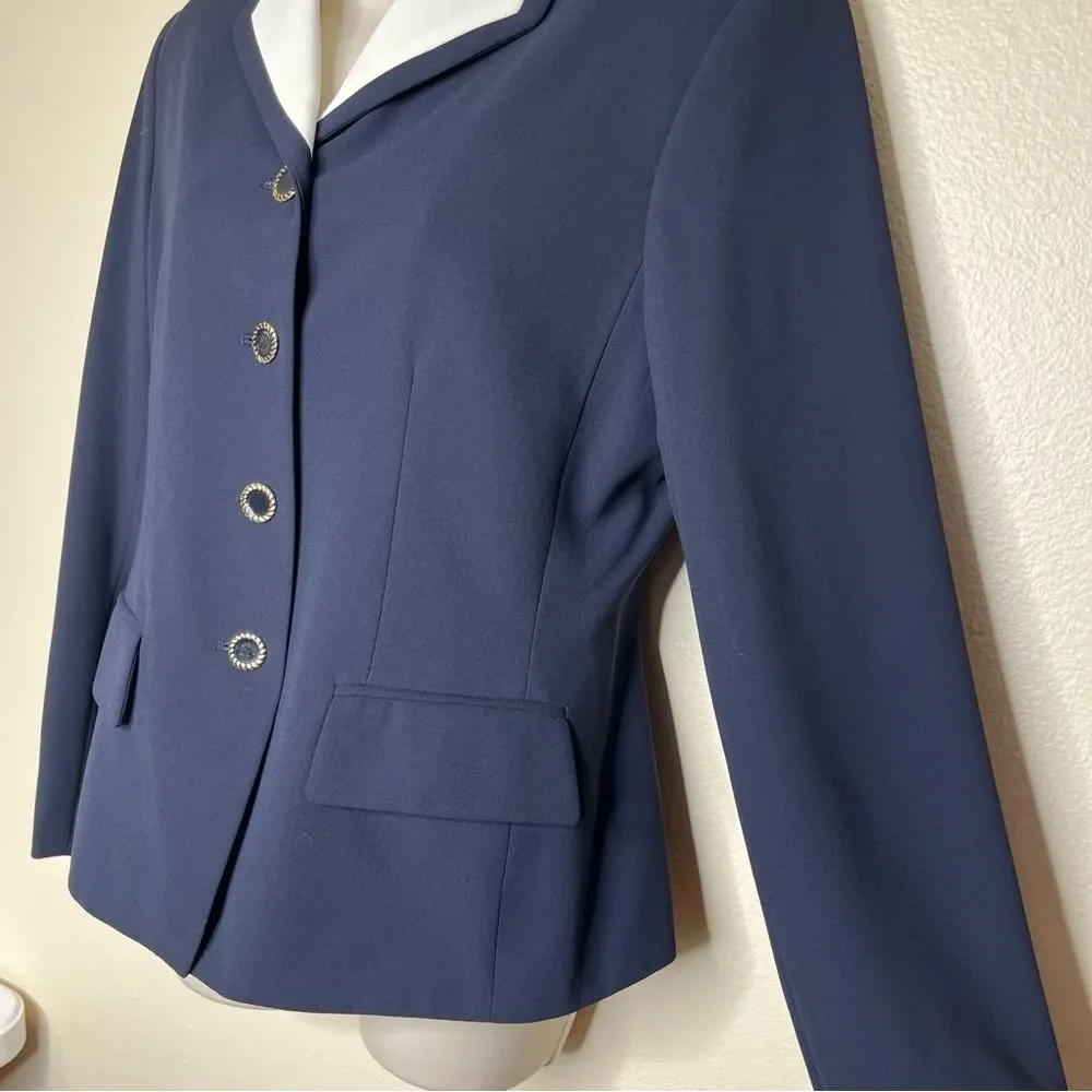 NWT Le Suit Navy Ivory Lapel Blazer Jacket Button Front Fully Lined Women Size 6